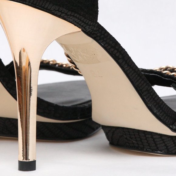 BCBGMaxAria Gold Chain Black Strappy Heels - Picture 4 of 6